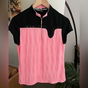 Jamie Sadock Pink & Black 1/4 Golf Top